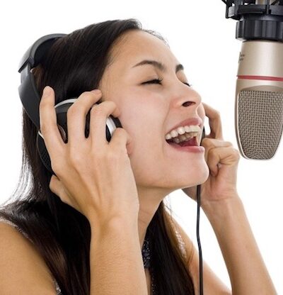 Professional voice talent recording in studio